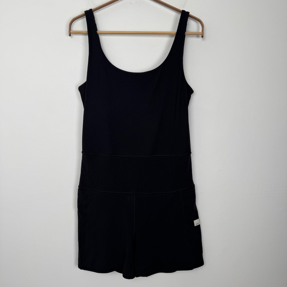 Vuori Studio Romper Black Ribbed Athletic One Piece Shorts Style VW397 Womens M - Picture 2 of 9